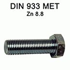 Śruby metryczne z łbem sześciokątnym DIN933 - Zn 8.8