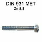 Śruby metryczne z łbem sześciokątnym DIN931 - Zn 8.8
