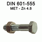 Śruby metryczne z łbem sześciokątnym i nakrętką DIN601-555 - Zn 4.8