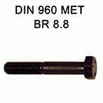 Śruby metryczne z łbem sześciokątnym DIN 960 - gwint częściowy drobnozwojny - klasa 8.8