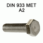 Parafuso de cabeça hexagonal métrica DIN933 - aço inoxidável A2