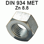 Porcas hexagonais métricas DIN 934 - Zn 8.8