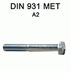 Cavilhas de cabeça hexagonal métrica DIN931 - aço inoxidável A2