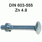 Flachrundkopfschrauben mit Muttern DIN603-555 - ZN 4.8
