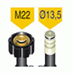 Hogedruktussenslang, 1 x roterend M22, 1 x Ø 13,5